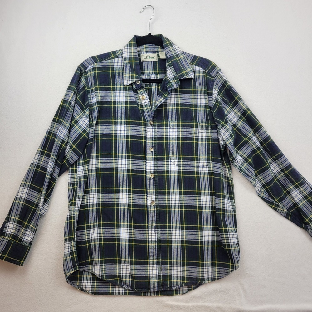 Vintage LL Bean Mens Plaid Button Down Shirt‎ Green Navy Medium USA DL10